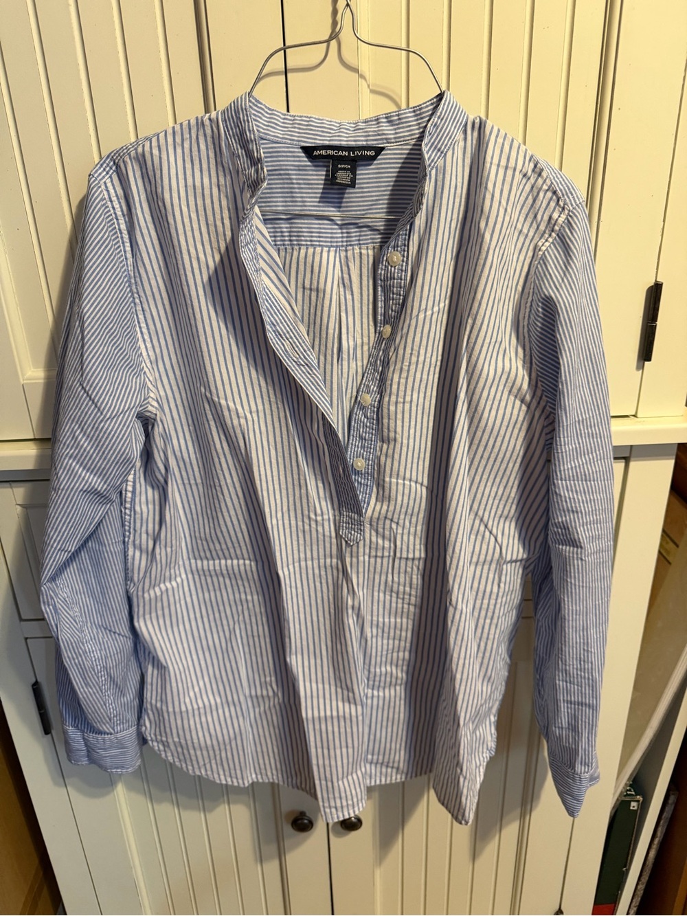 American Living Blue Stripe Women’s Collarless Button Shirt